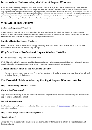 The Essential Guide to Selecting the Right Impact Window Installer