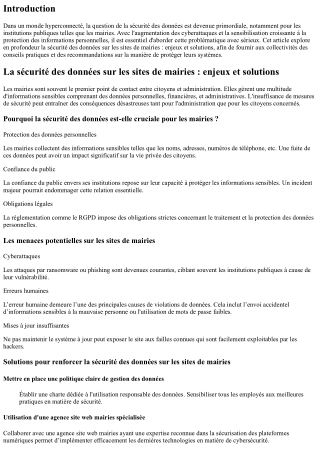 La sécurité des données sur les sites de mairies : enjeux et solutions