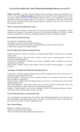 Can You Play Online Slot Casino Without Downloading Software on your PC?