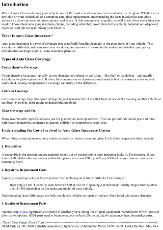 “Understanding the Costs Involved in Auto Glass Insurance Claims”