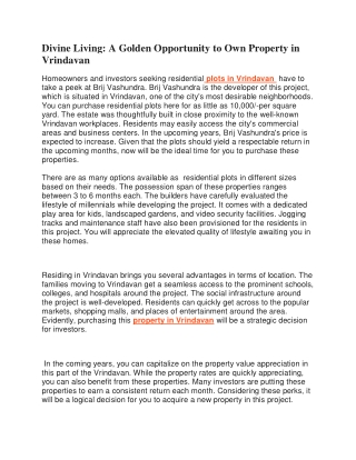 Divine Living: A Golden Opportunity to Own Property in Vrindavan