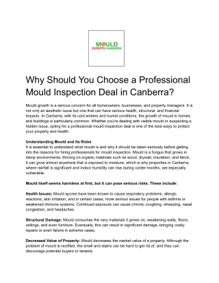 Why Should You Choose a Professional Mould Inspection Deal in Canberra