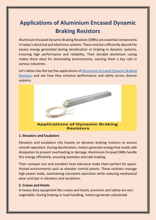 Applications of Aluminium Encased Dynamic Braking Resistors