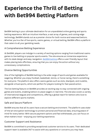 Experience the Thrill of Betting with Bet994 Betting Platform