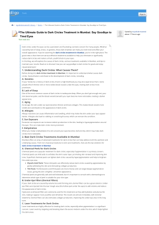 The Ultimate Guide to Dark Circles Treatment in Mumbai Say Goodbye toTired Eyes