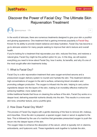 Discover the Power of Facial Oxy The Ultimate SkinRejuvenation Treatment