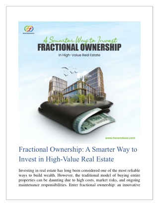 Fractional Ownership A Smarter Way to Invest in High-Value Real Estate