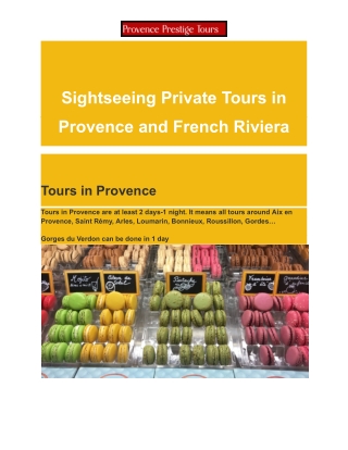 Sightseeing Private Tours in Provence and French Riviera