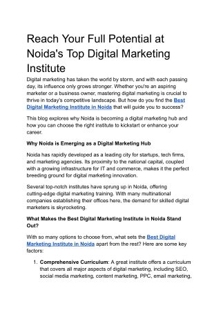 Reach Your Full Potential at Noida's Top Digital Marketing Institute