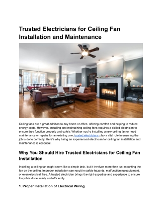 Trusted Electricians for Ceiling Fan Installation and Maintenance