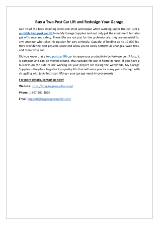 Buy a Two Post Car Lift and Redesign Your Garage