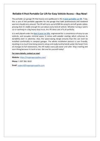 Reliable 4 Post Portable Car Lift for Easy Vehicle Access – Buy Now!