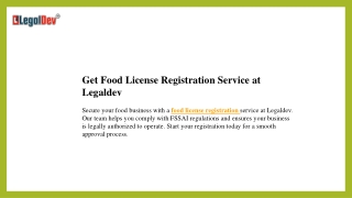 Get Food License Registration Service at Legaldev