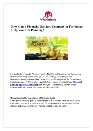 How Can a Financial Services Company in Faridabad Help You with Planning