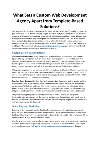 What Sets a Custom Web Development Agency Apart from Template-Based Solutions