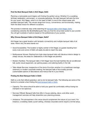 Find the Best Banquet Halls in Kirti Nagar, Delhi