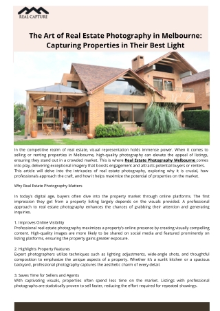 The Art of Real Estate Photography in Melbourne Capturing Properties in Their Best Light