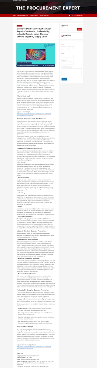 Dextrose Production Cost