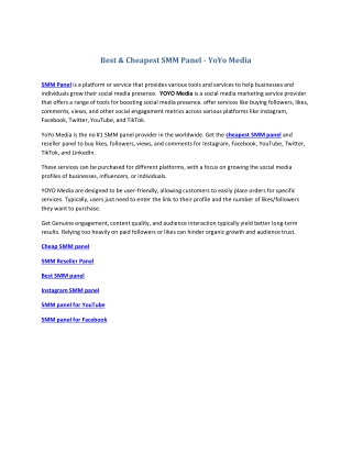 World's Cheapest SMM Panel Provider - YoYo Media