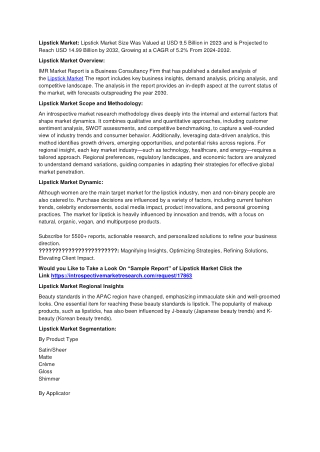 Lipstick Market Global Industry Analysis and Forecast (2024-2032)