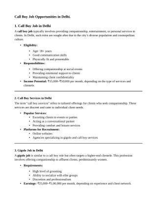 Call Boy Jobs in Delhi: Part-Time and Full-Time Opportunities.