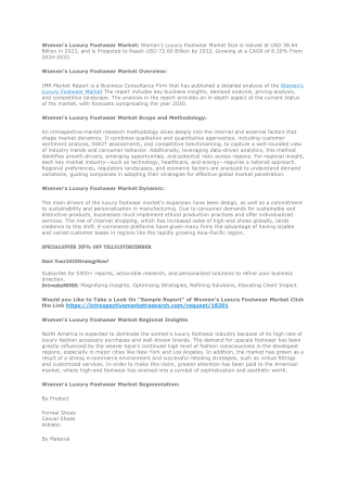 Women’s Luxury Footwear Market Global Industry Analysis and Forecast (2024-2032