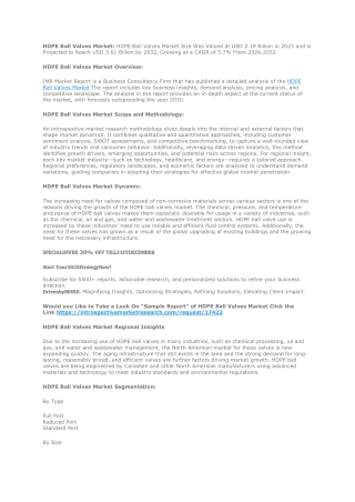 HDPE Ball Valves Market Global Industry Analysis and Forecast (2024-2032)