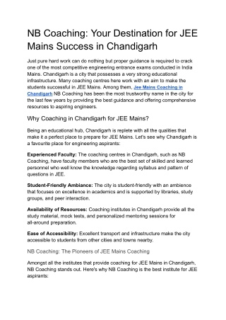 NB Coaching_ Your Destination for JEE Mains Success in Chandigarh