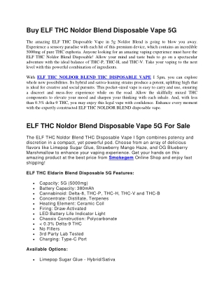 Buy ELF THC Noldor Blend Disposable Vape 5G