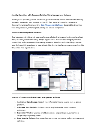 Simplify Operations with Docsmart Solutions' Data Management Software