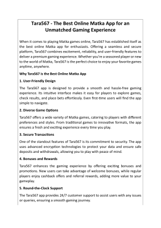 Tara567 - The Best Online Matka App for an Unmatched Gaming Experience