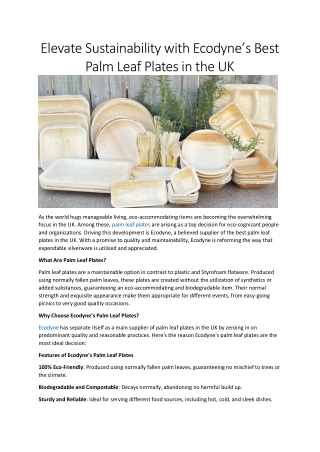Ecodyne: Premium Palm Leaf Plates Now Available in the UK