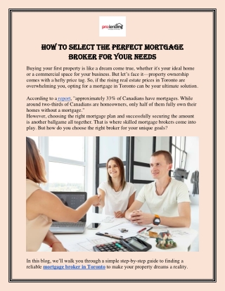 How to Select the Perfect Mortgage Broker for Your Needs