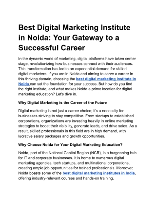Best Digital Marketing Institute in Noida: Your Gateway to a Successful Career