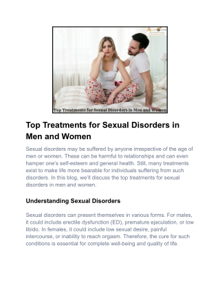 Top Treatments for Sexual Disorders in Men and Women