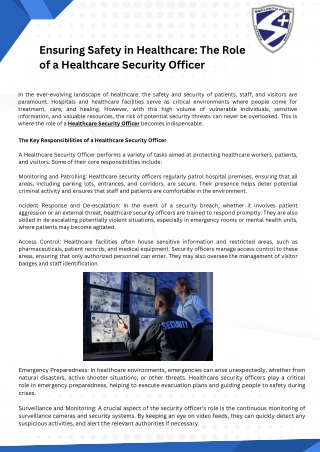 Ensuring Safety in Healthcare The Role of a Healthcare Security Officer