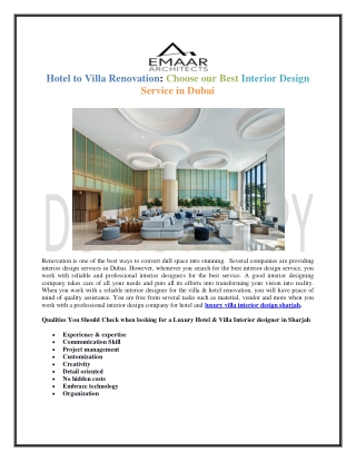 Luxury villa interior design and hotel interior design sharjah, Dubai at Emaar Architects