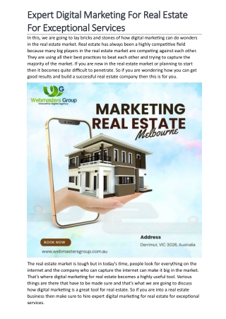 Expert Digital Marketing For Real Estate For Exceptional Services