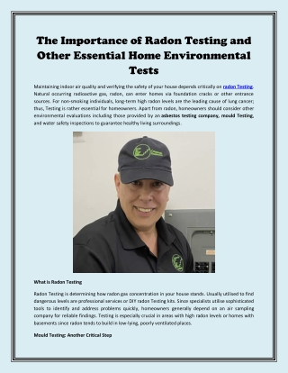 The Importance of Radon Testing and Other Essential Home Environmental Tests