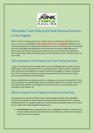 Affordable Trash Pickup and Junk Removal Services in Los Angeles