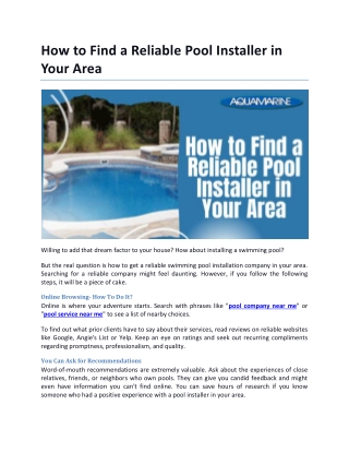 How to Find a Reliable Pool Installer in Your Area