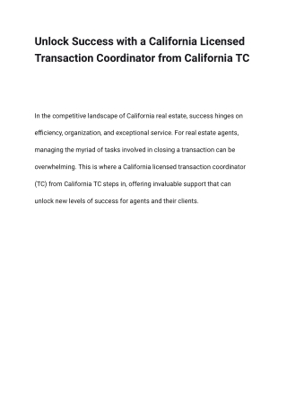 California Licensed Transaction Coordinator