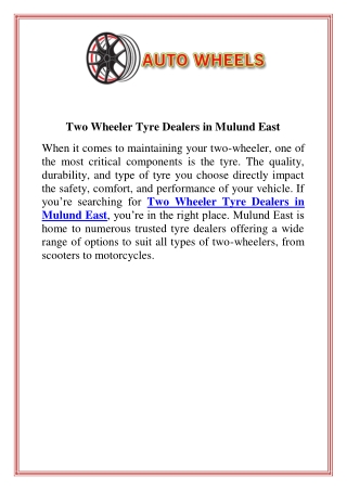 Two Wheeler Tyre Dealers in Mulund East