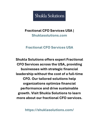 Fractional CFO Services USA | Shuklasolutions.com