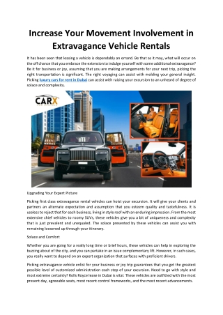 Increase Your Movement Involvement in Extravagance Vehicle Rentals