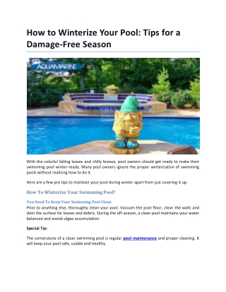 How to Winterize Your Pool Tips for a Damage Free Season