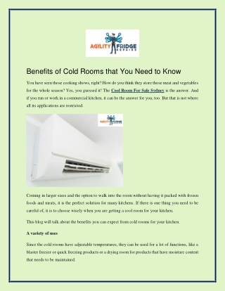 Benefits of Cold Rooms that You Need to Know