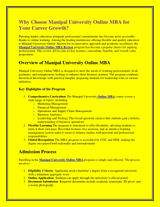 Why Choose Manipal University Online MBA for Your Career Growth