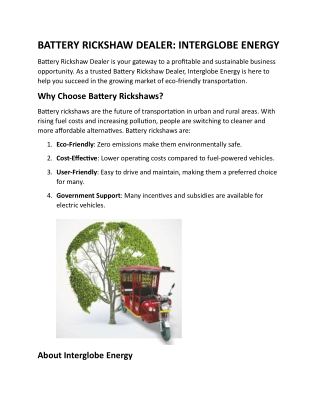 BATTERY RICKSHAW DEALER: INTERGLOBE ENERGY
