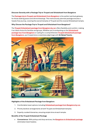 Discover Serenity with a Package Trip to Tirupati and Srikalahasti from Bangalore